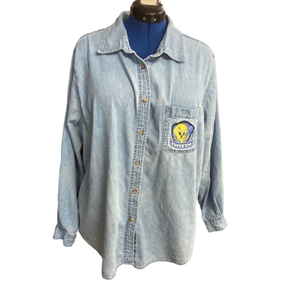 LOONEY TUNES WARNER BROS. Women’s Blue Long Sleeved‎ Denim Shirt Size 18W-20W